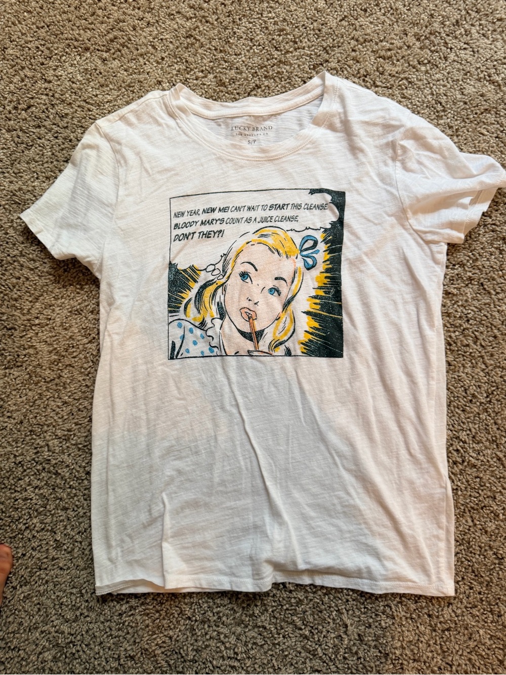 Lucky Brand White Graphic Tee with Multicolor Print